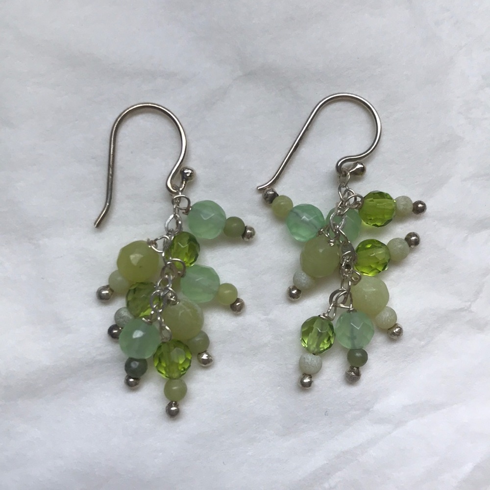 Sterling silver beaded gemstone dangle earrings